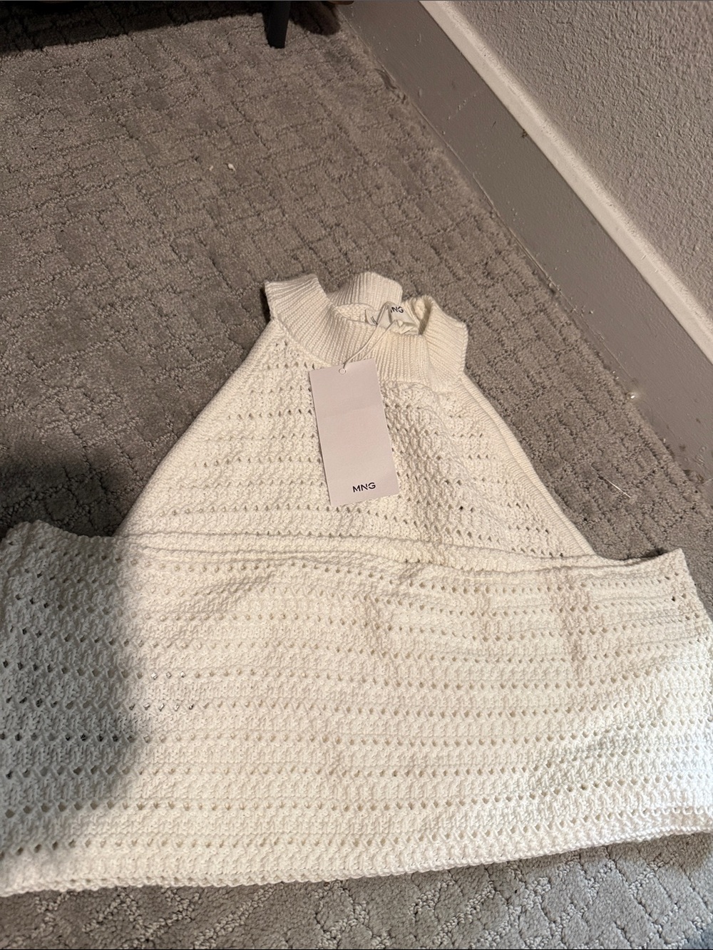 Mango Sleeveless Cream Crochet Turtleneck Sweater
